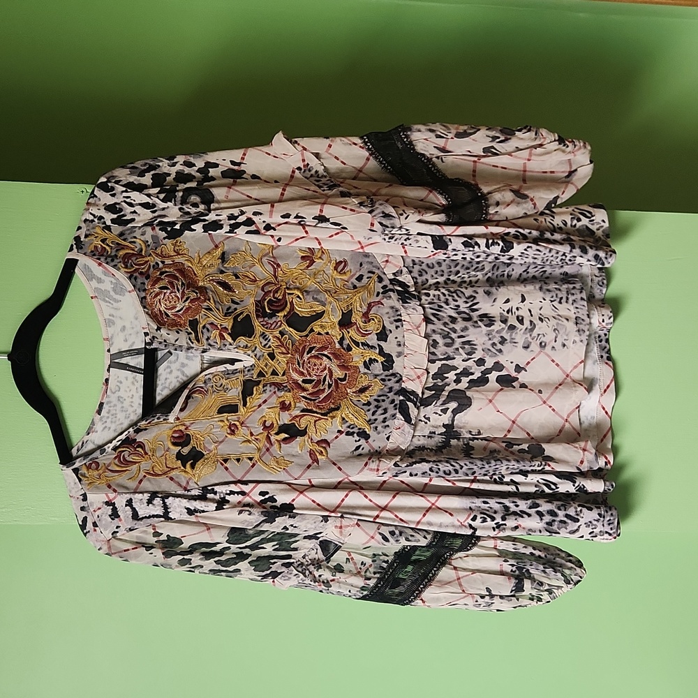 Anthropologie Ruffle Embroidered Top